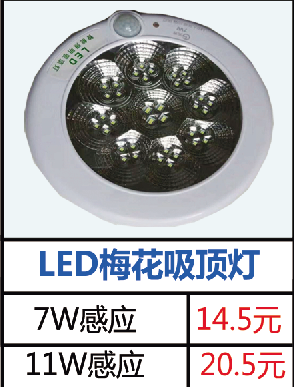LED梅花吸顶灯  7W感应14.5元   11W感应20.5元